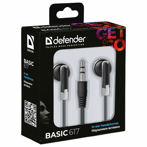 Наушники DEFENDER #1 Basic 617, проводные, 1.1 м, вкладыши, черные