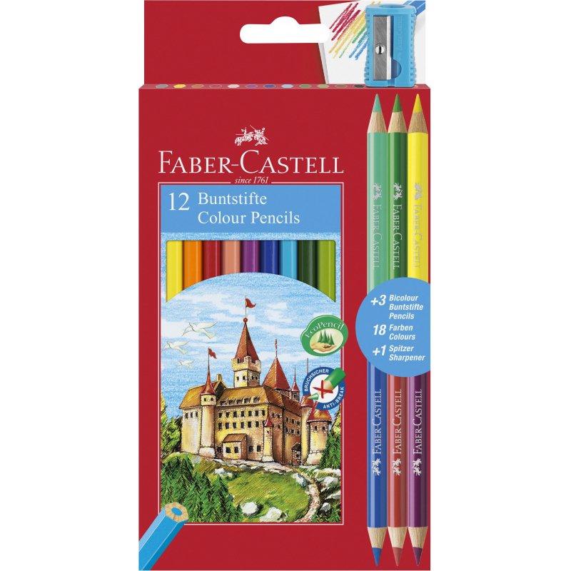 превью Карандаши цветные Faber-Castell, 12цв. +4, заточен., картон, европодвес, с точилкой