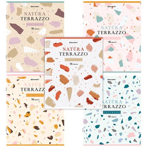 Тетрадь А5, 96 л., BRAUBERG, скоба, клетка, TWIN-лак, «Natura Terrazzo»