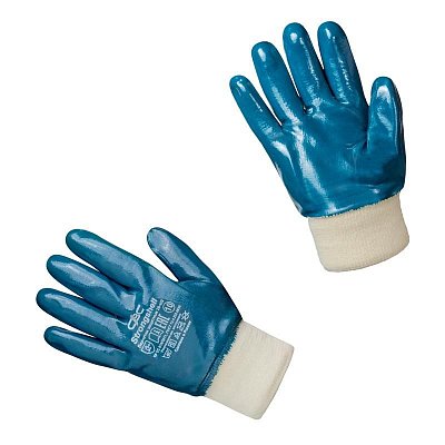 Перчатки защитные Strongshell хлопковые с нитрильным покрытием синие (размер 10, XL)