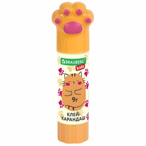 Клей-карандаш «Лапки» Cat Paw, 9 г, фигурный колпачок, BRAUBERG KIDS