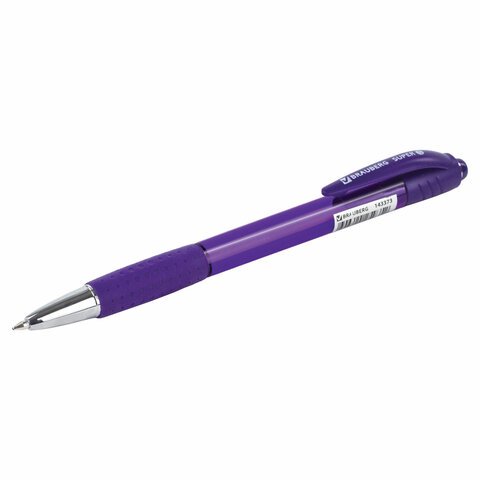 Ручка шариковая автоматическая с грипом BRAUBERG SUPER, СИНЯЯ, корпус фиолетовый, узел 0.7 мм, линия письма 0.35 мм
