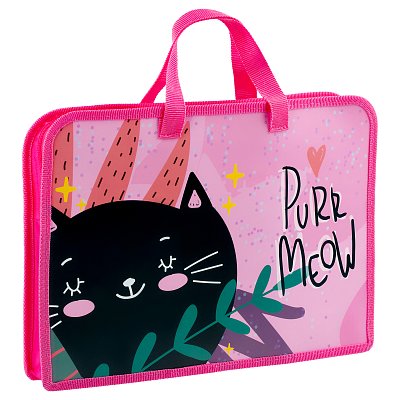 Папка с ручками А4 ArtSpace «Purr Meow», пластик, на молнии, 40мм