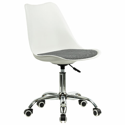 превью Кресло стул BRABIX «Eames MG-310 CH», хром, пластик белый, ткань серая