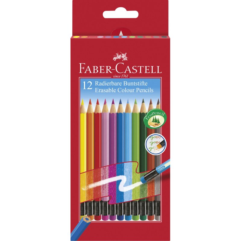 превью Карандаши цветные стираемые Faber-Castell, 12цв., заточен., картон, европодвес