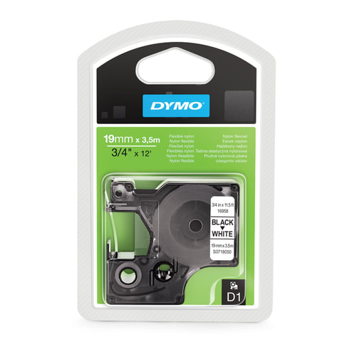 превью Картридж для принтеров этикеток DYMO D1, 19 мм х 3.5 м, лента нейлоновая, чёрный шрифт, белый фон, для неровных поверхностей
