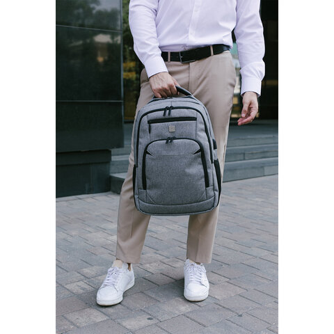 Рюкзак HEIKKI SECURE (ХЕЙКИ) универсальный, отделение для ноутбука, серый, 46×31x19 см