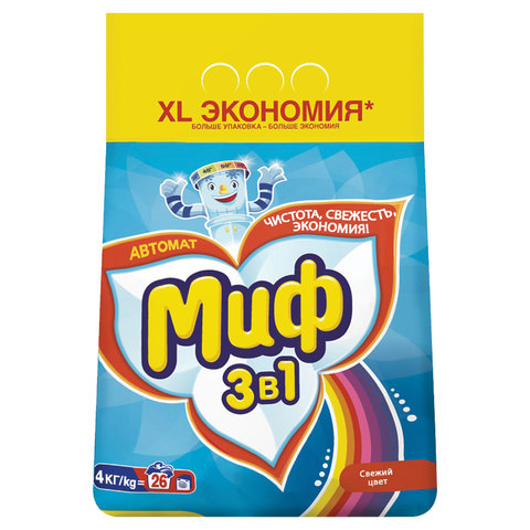 Стиральный порошок-автомат 4 кг, МИФ, 3 в 1, «Свежий цвет»