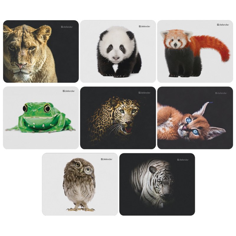 Коврик для мыши DEFENDER Wild Animals, резина+джерси, 220×180×2 мм, 8 видов