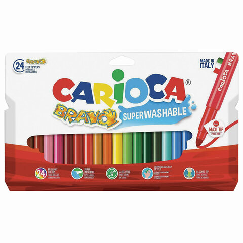 превью Фломастеры утолщенные CARIOCA (Италия) «Bravo», 24 цвета, суперсмываемые, 42763