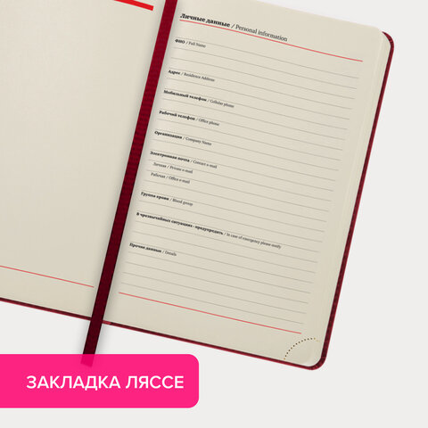 Ежедневник недатированный А5 138×213 мм BRAUBERG «Status», под кожу, 160 л., красный