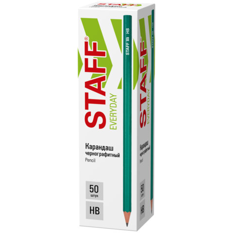 Карандаш чернографитный STAFF EVERYDAY BLP-GRN, 1 шт., НВ, пластиковый, корпус зеленый
