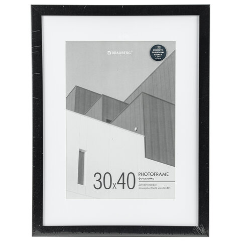 Рамка 30×40 см с паспарту 21×30 см небьющаяся, багет 20 мм, пластик, BRAUBERG «New Age», черная