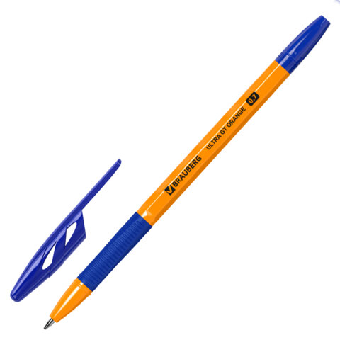 Ручка шариковая с грипом BRAUBERG «ULTRA GT ORANGE», КОМПЛЕКТ 20 ШТУК, СИНЯЯ, линия 0.35 мм