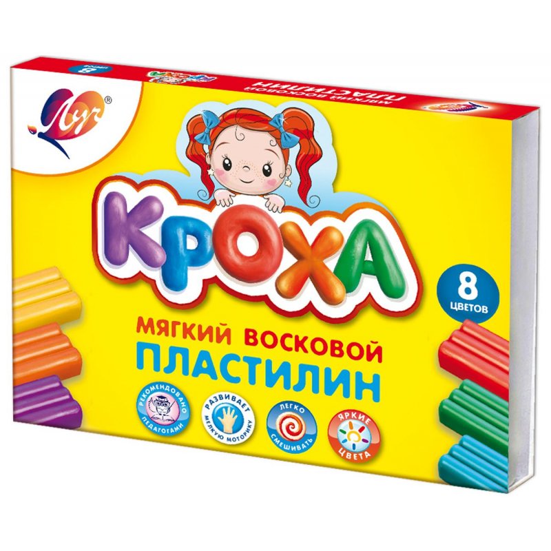 превью Пластилин восковой Луч Кроха 8 цветов со стеком 120 г