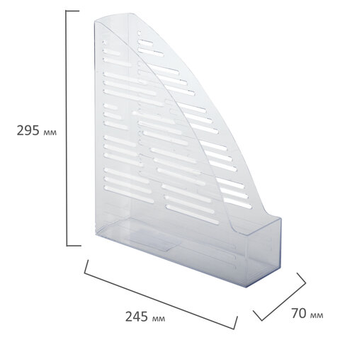 Лоток вертикальный для бумаг BRAUBERG «Standard», 245×70×295 мм, прозрачный, 237223