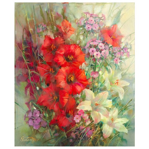 Картина стразами (алмазная мозаика) 40×50 см, ОСТРОВ СОКРОВИЩ «Цветочная симфония августа», без подрамника