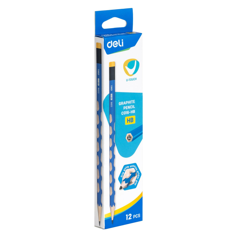 Карандаш чернографитный Deli U-Touch HB 6-гр, с ласт, с углубл, синий EC016-HB