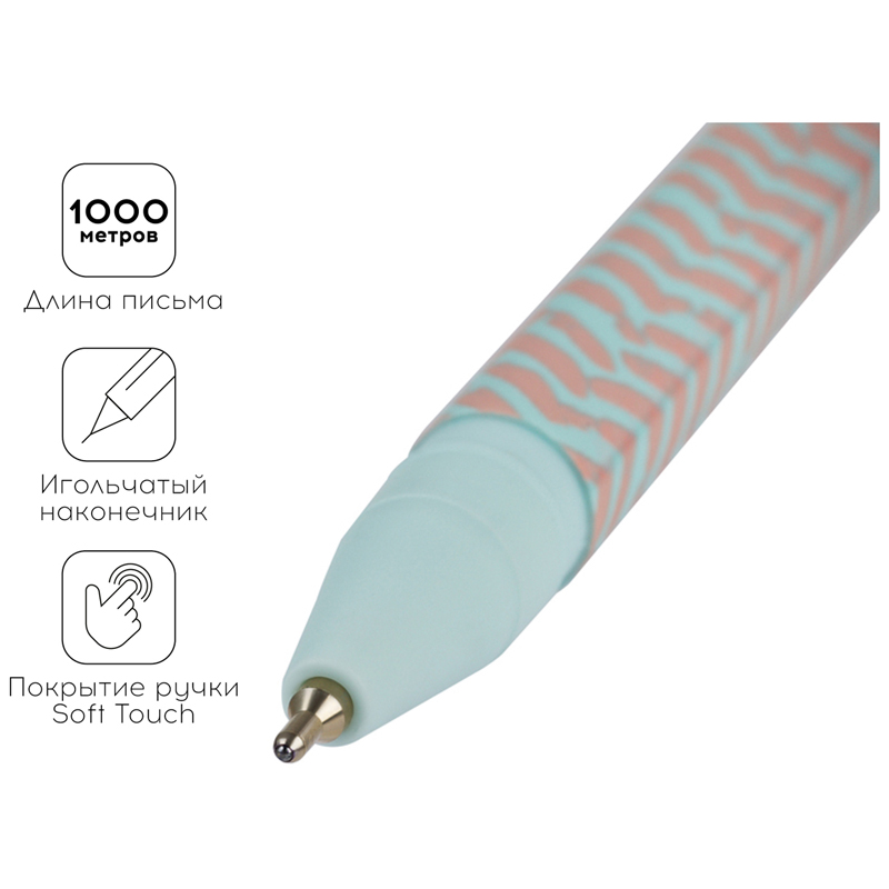 Ручка шариковая Greenwich Line «Pastel chevron» синяя, 0.7 мм, игольчатый стержень, софт-тач