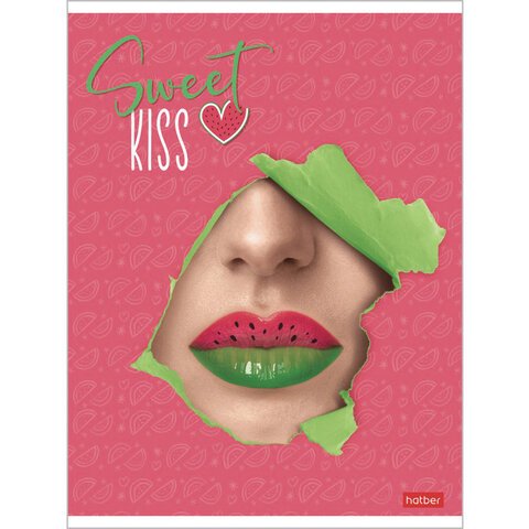Тетрадь А5, 48 л., HATBER, скоба, клетка, матовая ламинация, 3D-лак, «Sweet kiss» (5 видов в спайке)