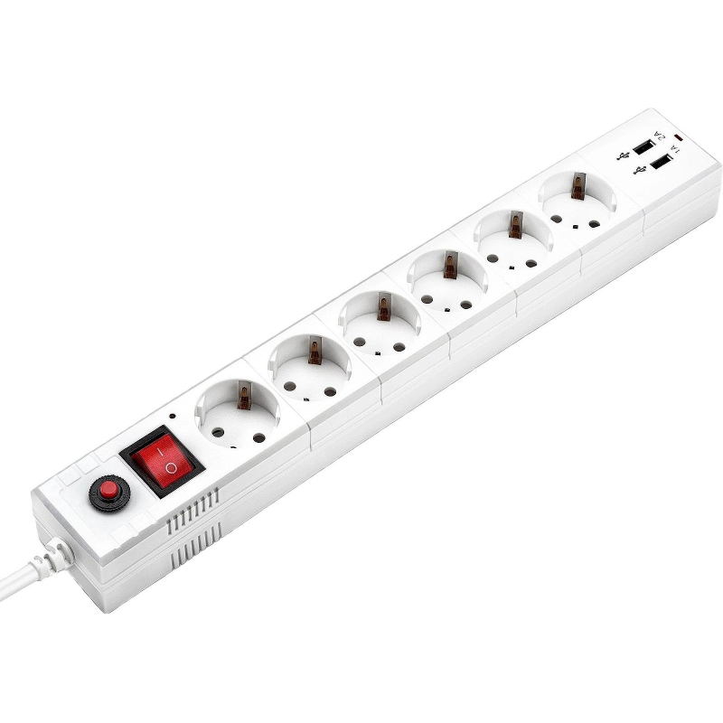 превью Сетевой фильтр Buro BU-SP1.8_USB_2A-W 1.8м (6 розеток) белый (коробка)