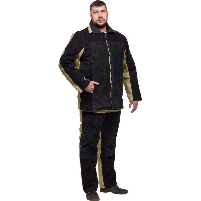 Костюм сварщика брезент-спилок утепленный хаки/черный (размер 60-62, рост 182-188)