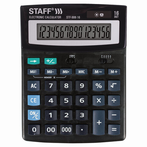 превью Калькулятор STAFF настольный STF-888-16, 16 разрядов, двойное питание, 200×150 мм