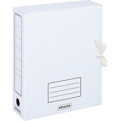 Папка архивная Attache картон белая А4 корешок 75 мм (2 завязки)