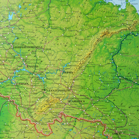 Карта России физическая 157×107 см, 1:5.5М, с ламинацией, интерактивная, в тубусе, BRAUBERG