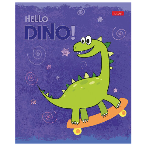 Тетрадь 12 л. HATBER клетка, обложка картон, тиснение, «Hello Dino» (5 видов в спайке)