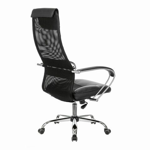 Кресло офисное BRABIX PREMIUM «Stalker EX-608 CH», хром, ткань-сетка/кожзам, черное, 532091