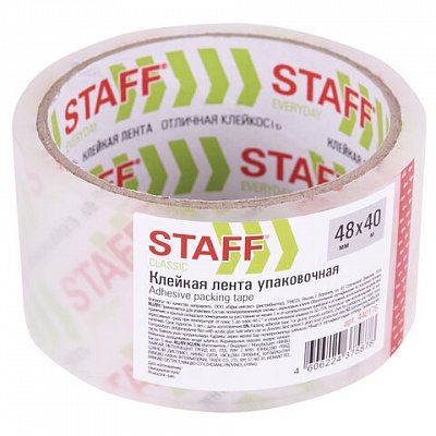 Клейкая лента упаковочная 48 мм x 40 мпрозрачнаятолщина 40 микронSTAFF CLASSIC440176