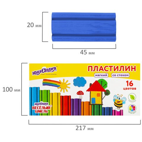Пластилин мягкий ЮНЛАНДИЯ «ВЕСЕЛЫЙ ШМЕЛЬ», 16 цветов, 240 г, СО СТЕКОМ