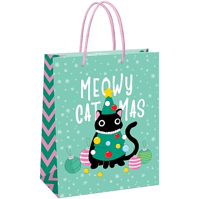 Пакет подарочный 26×32×12см MESHU «Meowy Christmas», выборочный лак, матовая ламинация