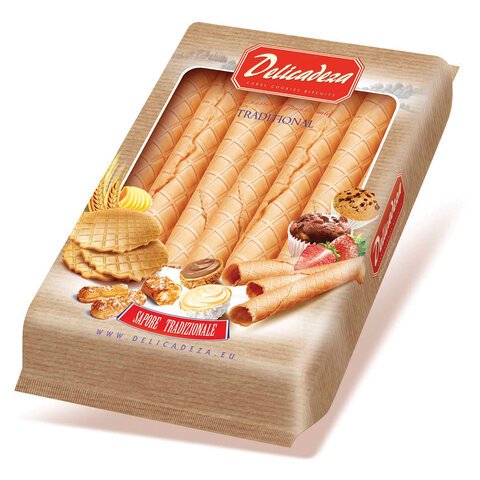 превью Вафельные трубочки DELICADEZA сливочные, 450 г, картонная коробка