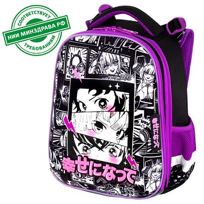 Ранец BRAUBERG PREMIUM, 2 отделения, с брелоком, «Anime movie», 38×29х16 см