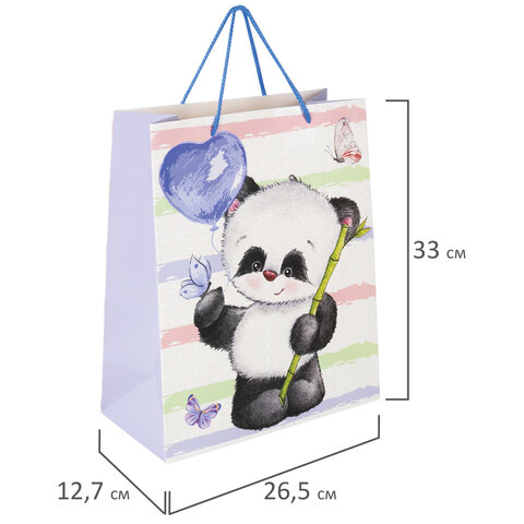 Пакет подарочный 26.5×12.7×33 см ЗОЛОТАЯ СКАЗКА «Lovely Panda», глиттер, белый с голубым