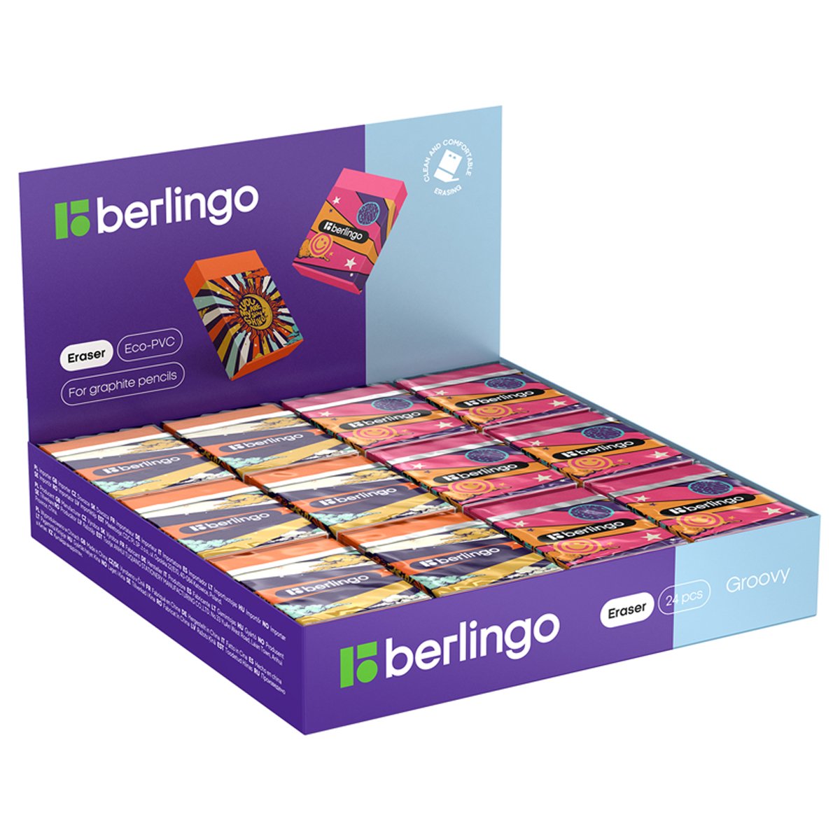 Ластик Berlingo «Groovy», Eco-PVC, картонный держатель, 45×32×11мм