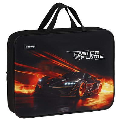 Папка текстильная с ручками 1 отделение, А4 Berlingo «Faster Than The Flame», 350×265×80мм, текстиль, на молнии