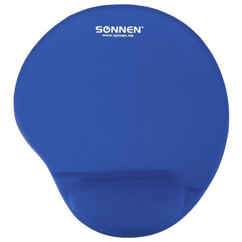 Коврик для мыши с подушкой под запястье SONNEN, полиуретан + лайкра, 250×220х20 мм, синий