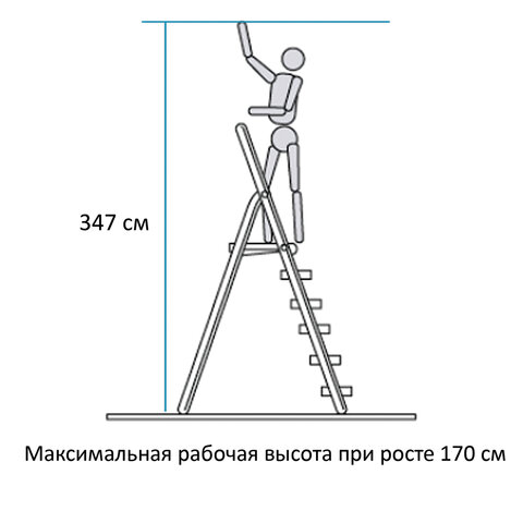 Стремянка алюминиевая 7 стандартных ступеней 9 см, площадка 1.5 м, нагрузка 225 кг, вес 7 кг, НОВАЯ ВЫСОТА