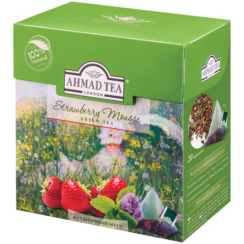 превью Чай Ahmad Tea «Клубничный мусс», зеленый, 20 пакетиков-пирамидок по 1.8г
