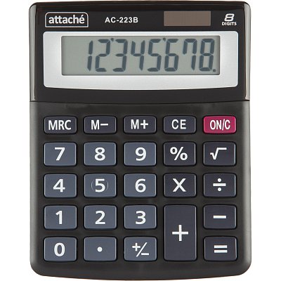 Калькулятор настольный КОМП Attache, AС-223B,8р, дв. пит, черн,134×107x34