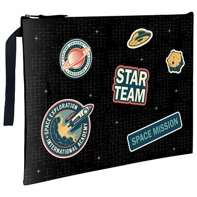 Папка для тетрадей BRAUBERG А4, 1 отделение, полиэстер, на молнии, с ручкой, «Space Mission»