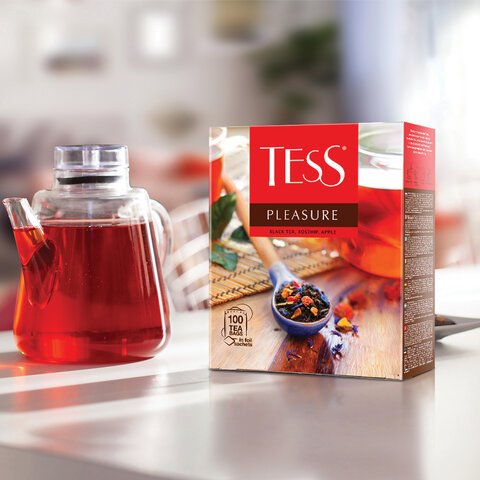 Чай TESS «Pleasure», черный с шиповником и яблоком, 100 пакетиков по 1.5 г