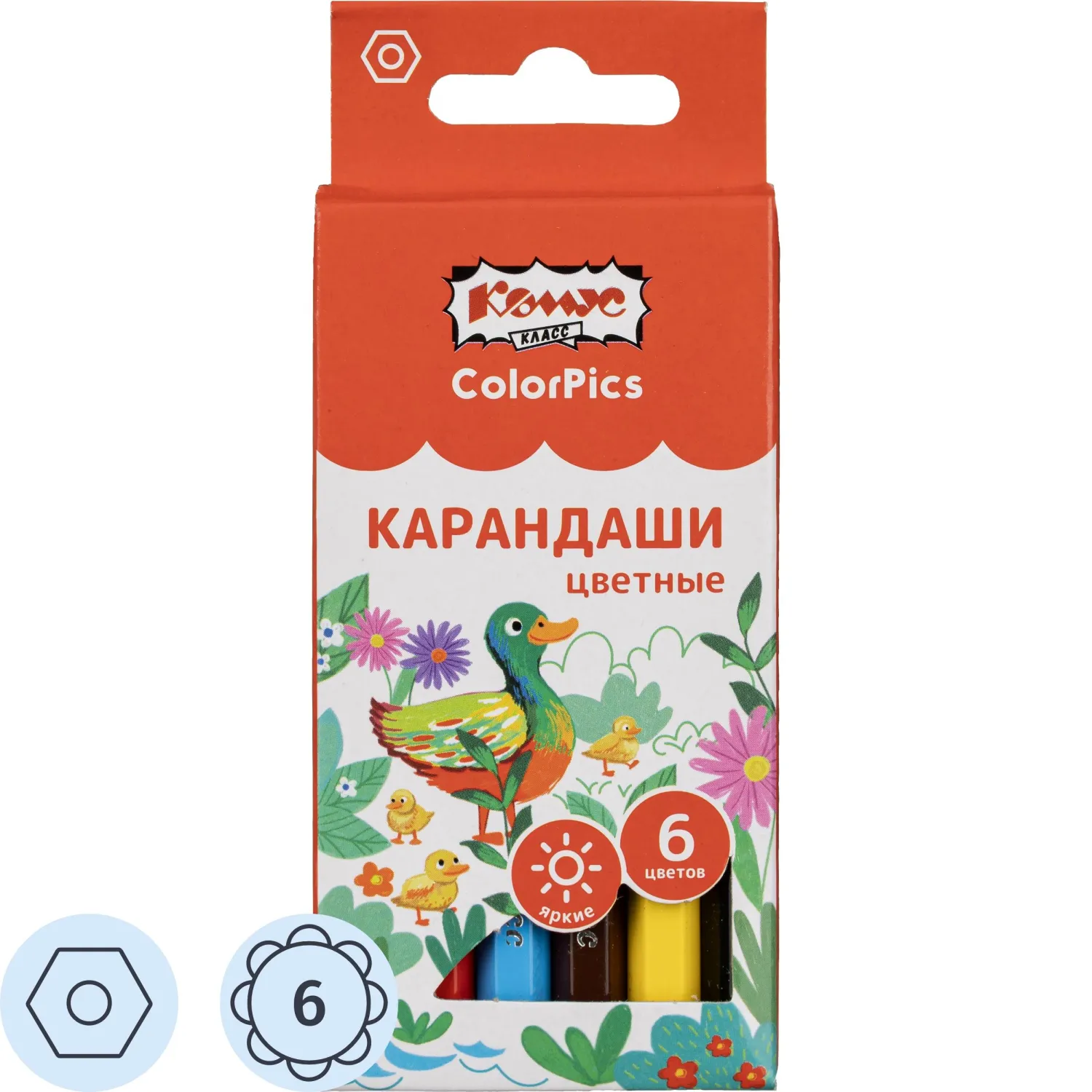 Карандаши цветные Комус Класс ColorPics 6 карандашей 6 цветов шестигранные (укороченные)