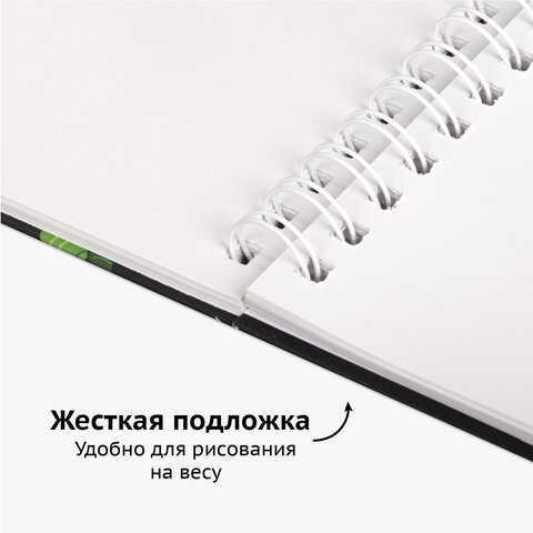 Скетчбук белая бумага 100 г/м2 195×195 мм, 80 л., гребень, твердая обложка, BRAUBERG ART DEBUT