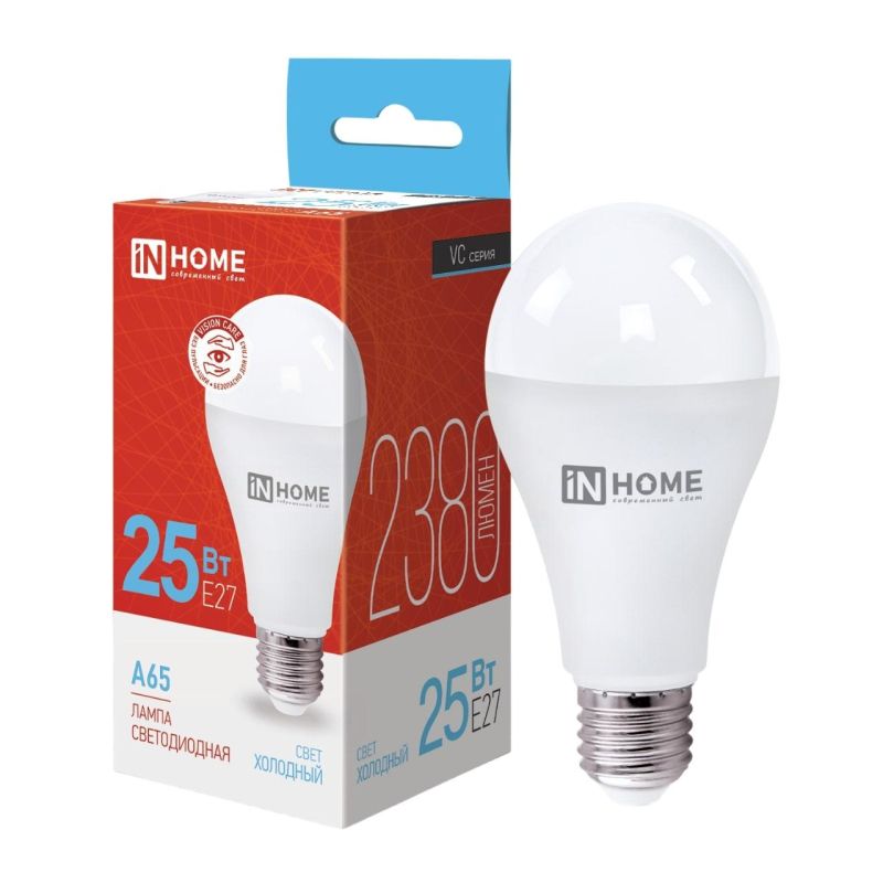 Лампа светодиодная LED-A65-VC 25Вт 230В Е27 6500К 2380 Лм IN HOME