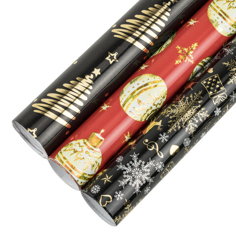 превью Бумага упаковочная новогодняя НАБОР 3 шт. «Black&Gold»С ЭФФЕКТАМИ70×100 смЗОЛОТАЯ СКАЗКА592190