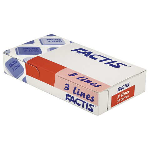 Резинка стирательная FACTIS 3 Lines (Испания), прямоугольная, 30×24×13 мм, три цвета, ПВХ